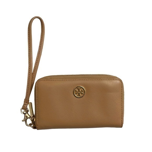 Tory Burch pinky tan neutral wristlet wallet